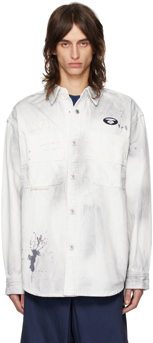 Paita AAPE by A Bathing Ape AAPE by A Bathing Ape Embroidered Denim Shirt Valkoinen | AAPSTM8480XXMWHB