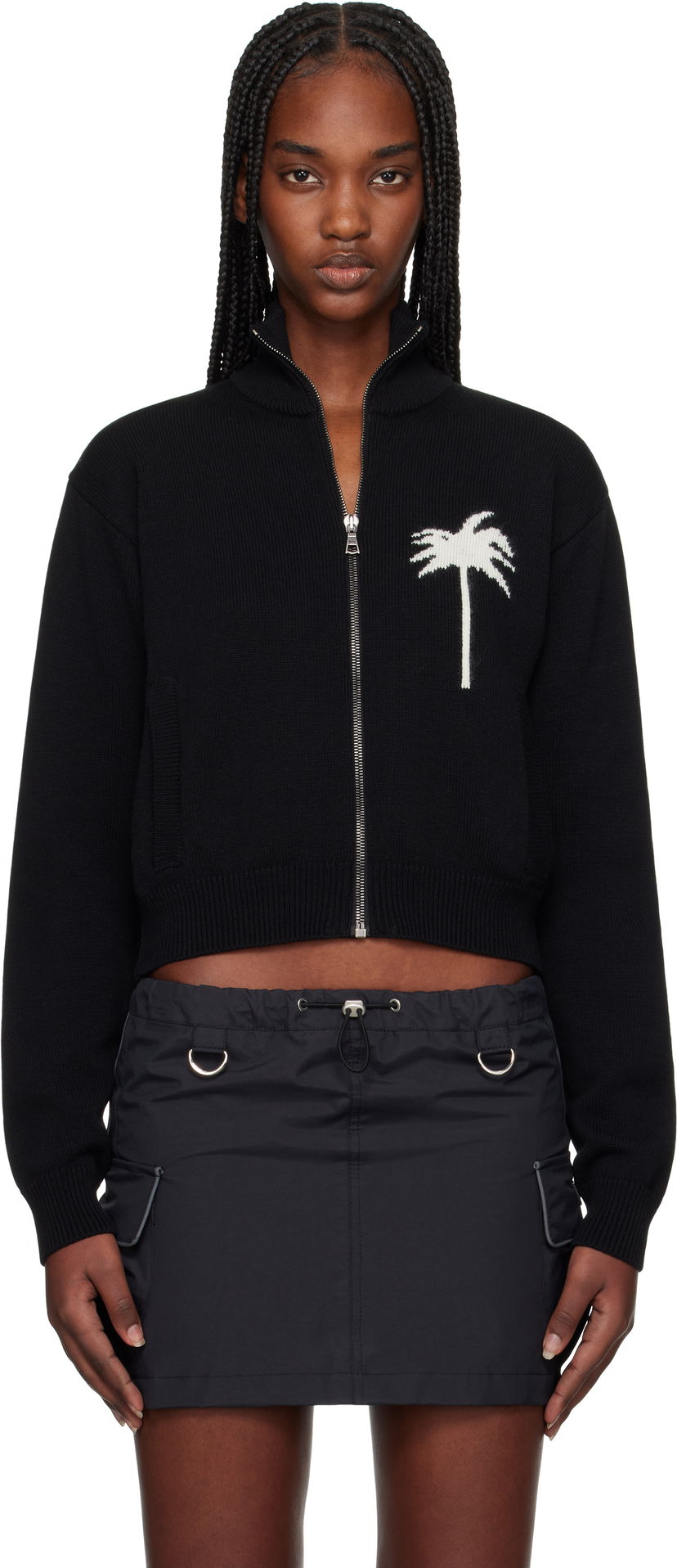 Villapaita Palm Angels Palm Angels Palm Inlay Knit Track Jacket Musta | PWHA061S25KNI0011003