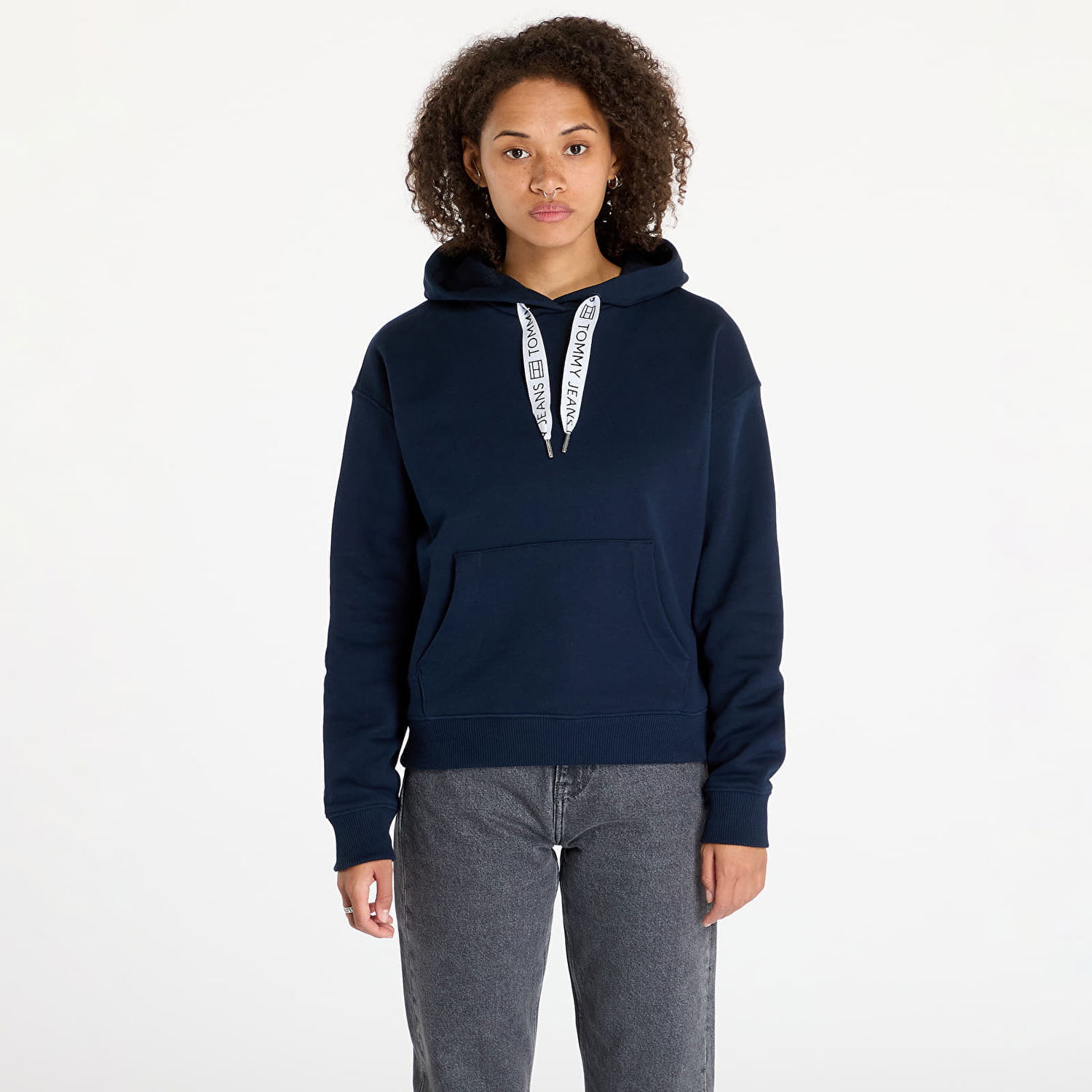 Huppari Tommy Hilfiger Boxy Logo Drawcord Hoodie Navy Tummansininen | DW0DW17794 C1G, 0