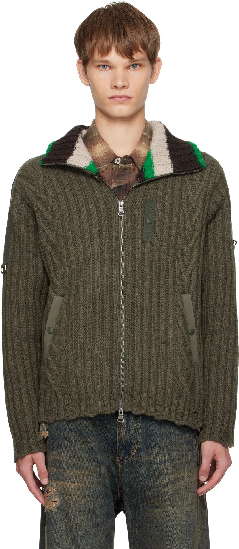 Villapaita Andersson Bell Andersson Bell Stripe High-Neck Zip-Up Sweater Vihreä | atb1344m
