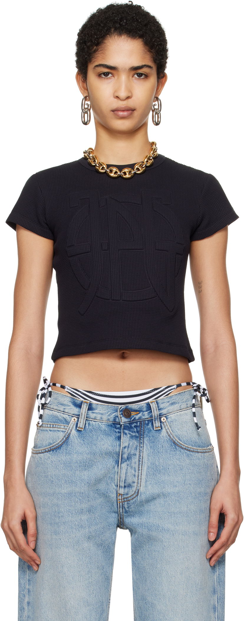Crop top Jean Paul Gaultier Gaultier 'The JPG' Cropped T-Shirt Musta | 25/33-F-TS097E-J071-00