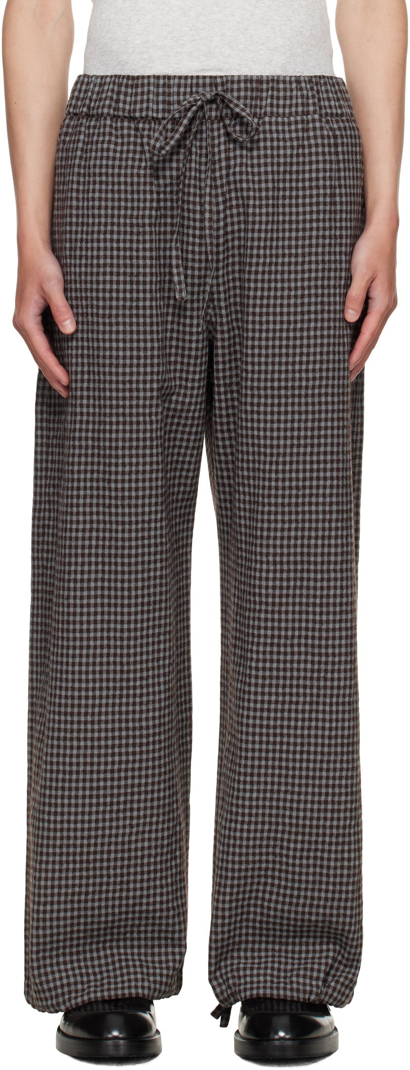 Housut sage NATION SAGE NATION Siesta Gingham Lounge Pants Ruskea | S140 SIESTA TROUSER WOOL COTTO
