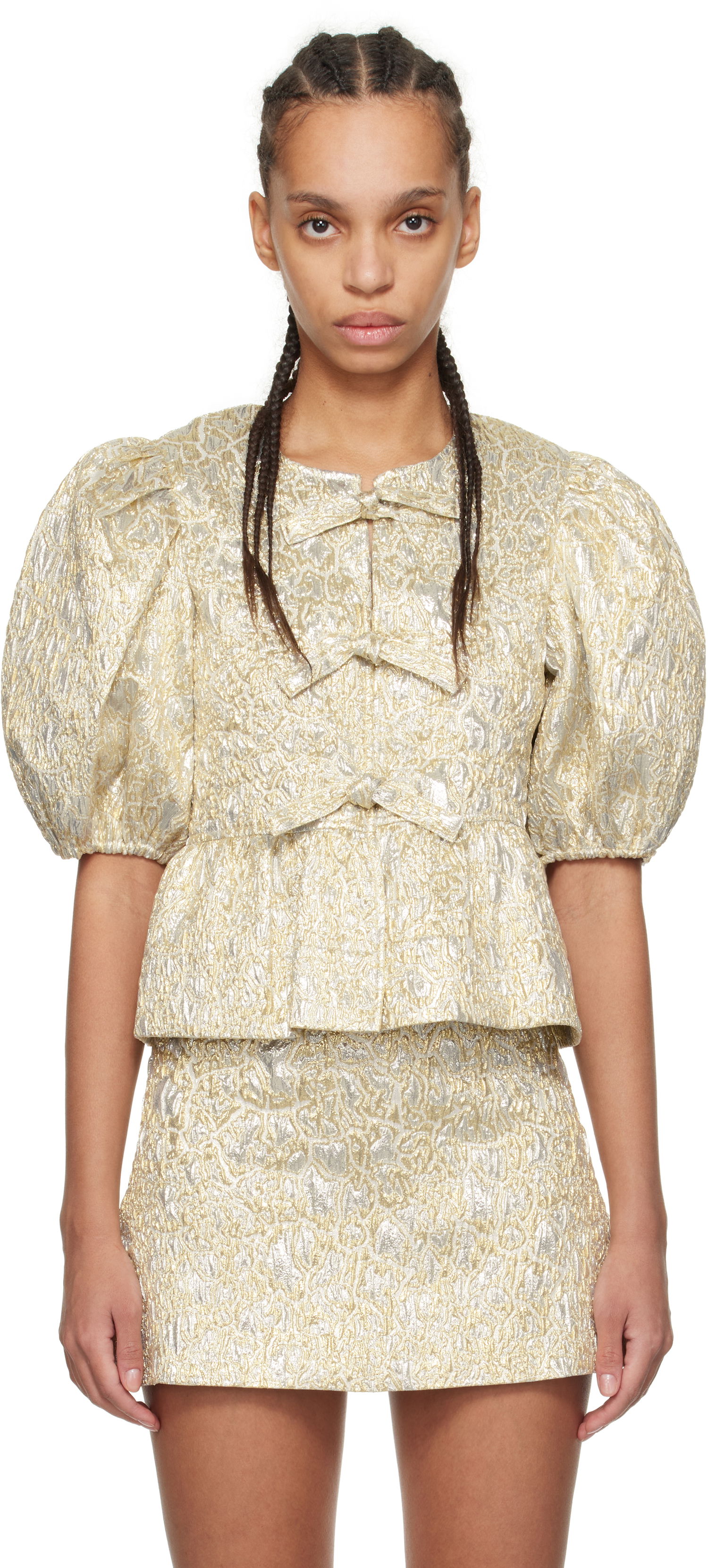 Hame GANNI GANNI Peplum Tie String Blouse Metallinen | W0329, 0