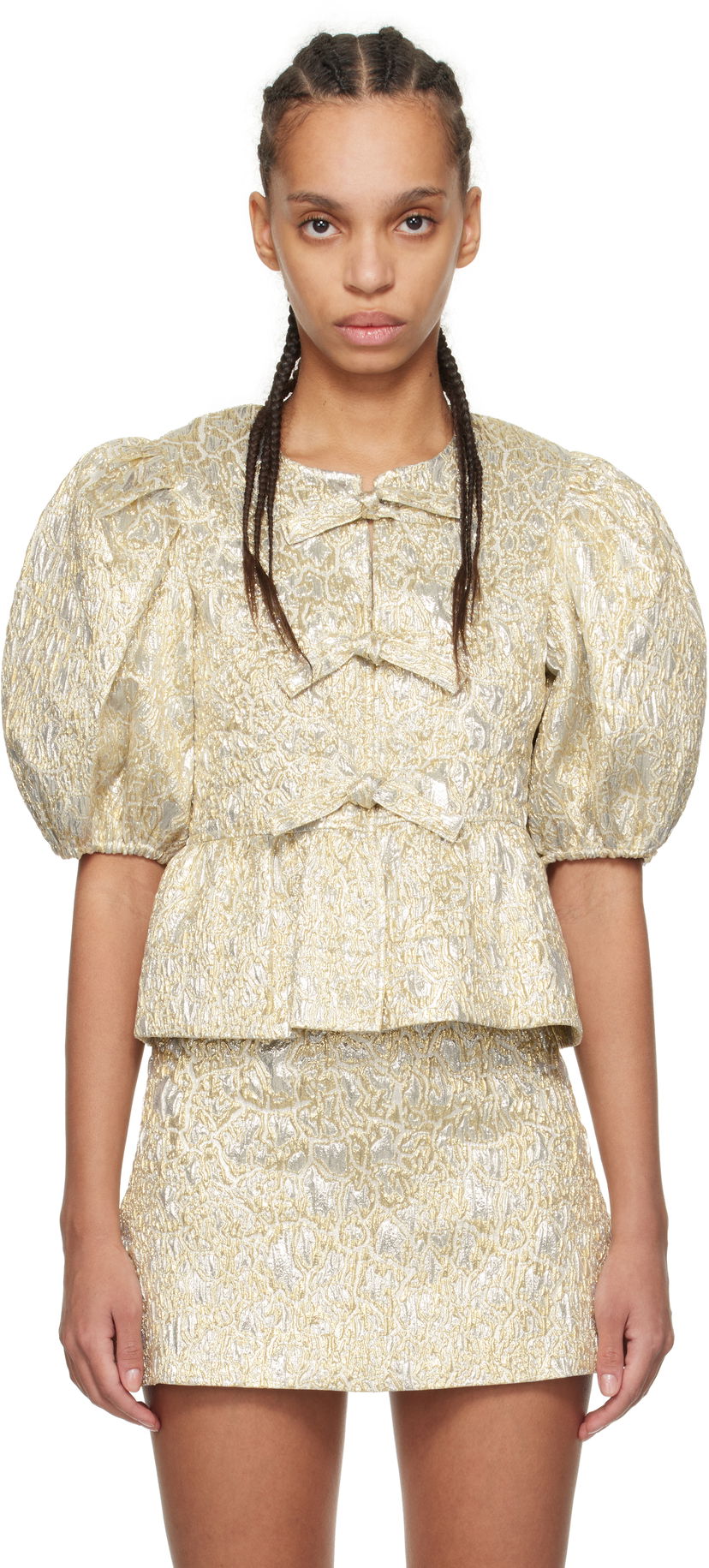 Hame GANNI GANNI Peplum Tie String Blouse Metallinen | W0329
