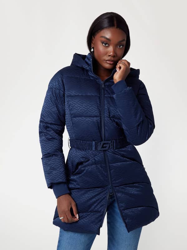 Puffer takki GUESS Puffer Jacket With Belt Sininen | W4BL58WGL72