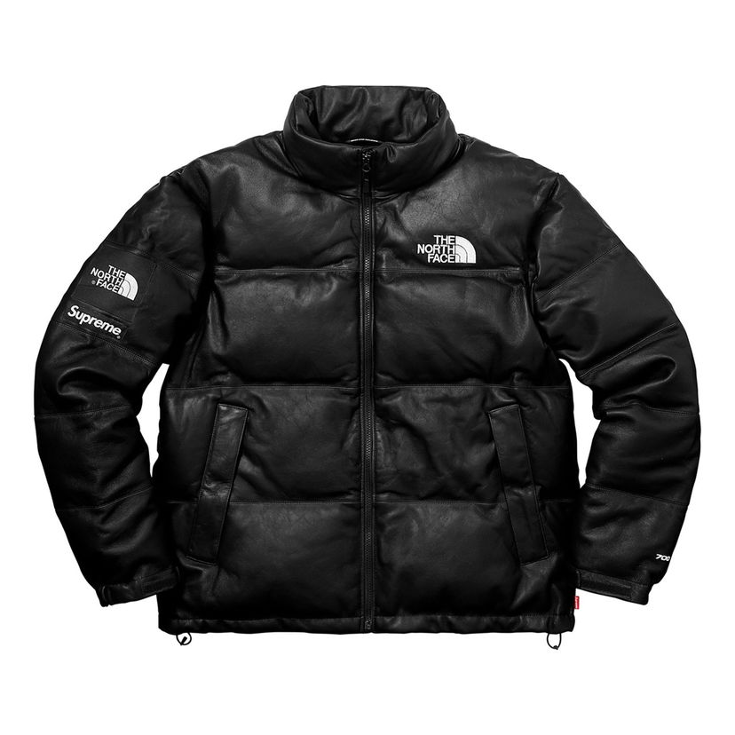 Puffer takki Supreme The North Face Nuptse Leather  Jacket Musta | SUP-FW17-617