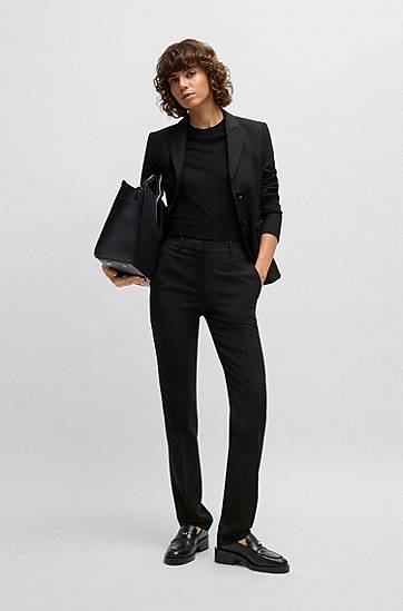 Housut BOSS Regular-Fit Virgin Wool Trousers Musta | 50490045, 1