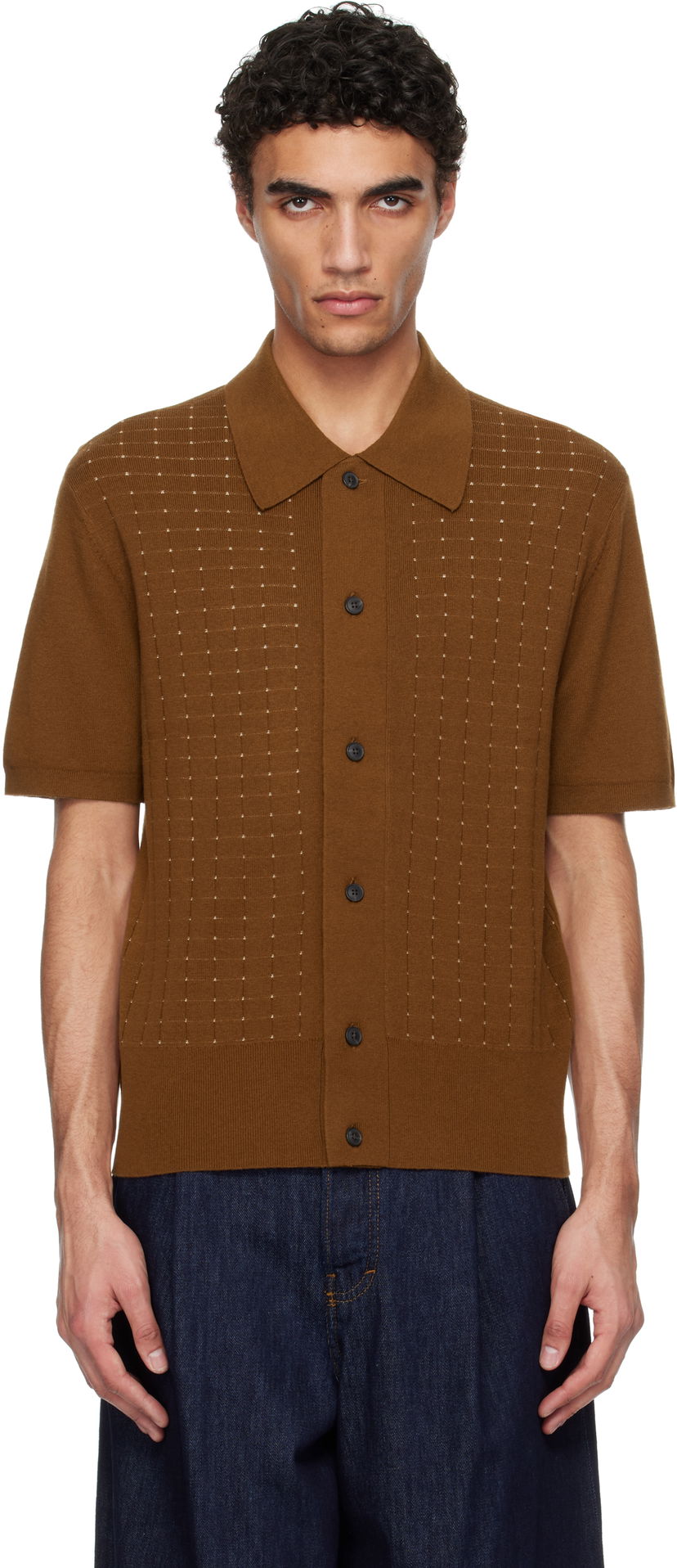 Villapaita Tiger of Sweden Tiger of Sweden Araawen Merino Wool Knit Polo Shirt Ruskea | 112165