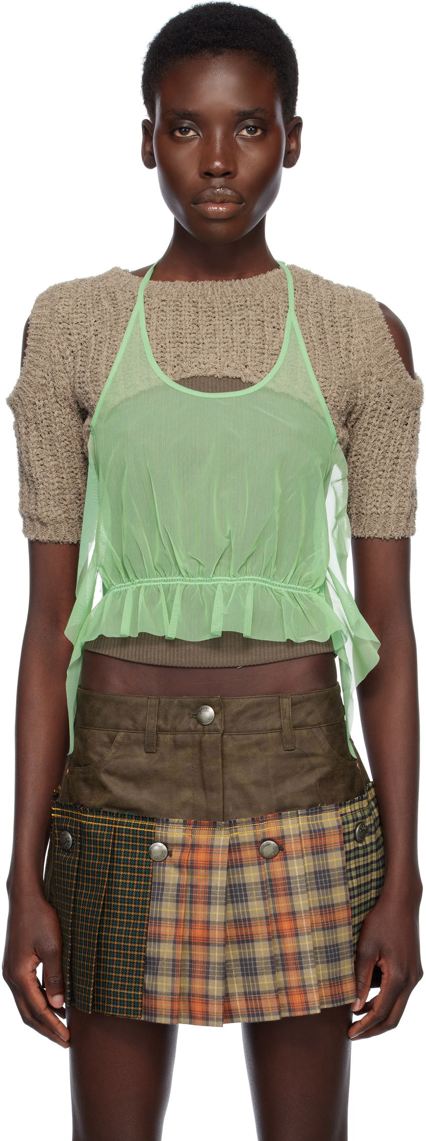 Hame Andersson Bell Andersson Bell Cut-Out Knit Top and Plaid Mini Skirt Set Vihreä | atb1315w