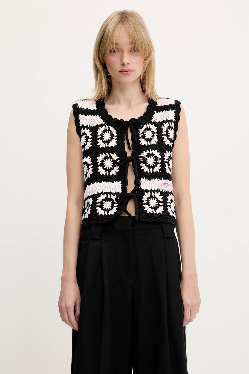 Liivi GANNI GANNI Crochet Tie-Front Vest Musta | K2440