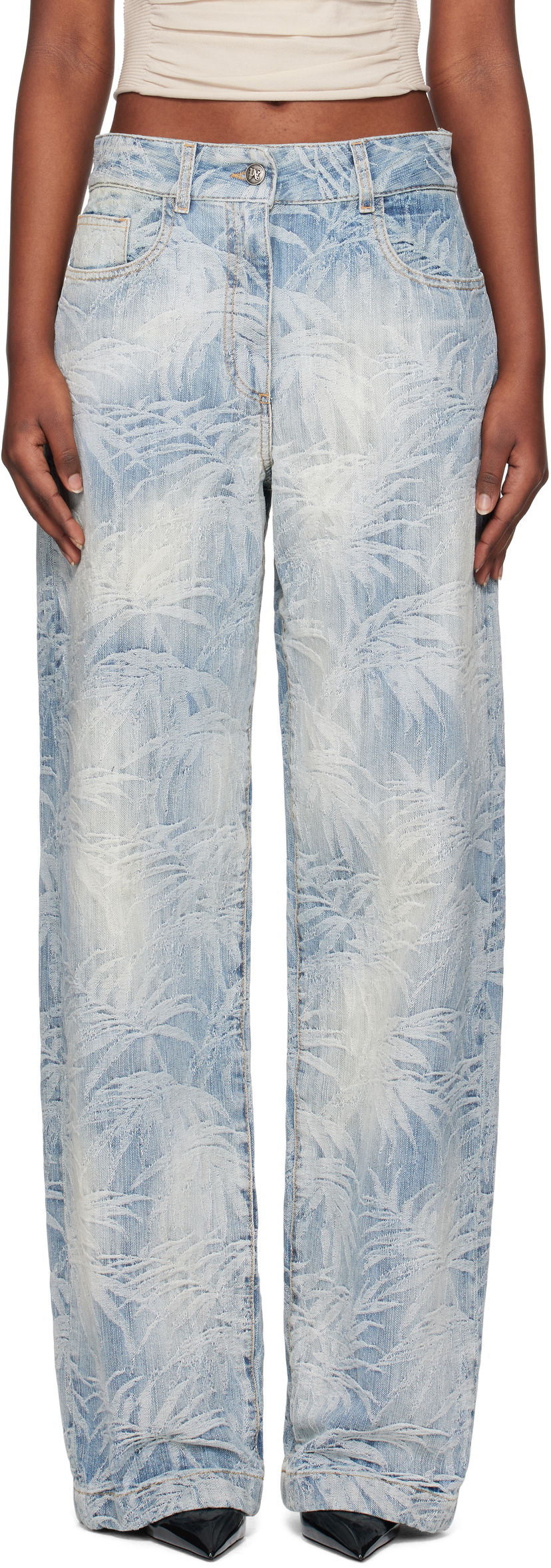 Jeans Palm Angels Palm Angels Palms Jacquard Loose Jeans Sininen | PWYB041S25DEN0024440