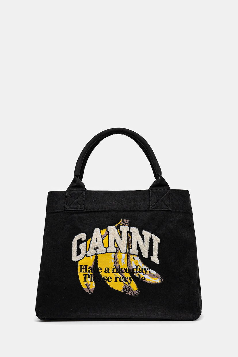 Kangaskassi GANNI GANNI Shopper XXL Pocket Banana Print Tote Bag Musta | A6896