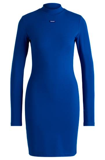 Mekko BOSS HUGO Bodycon Stretch Cotton Dress with Logo Badge Sininen | 50531138