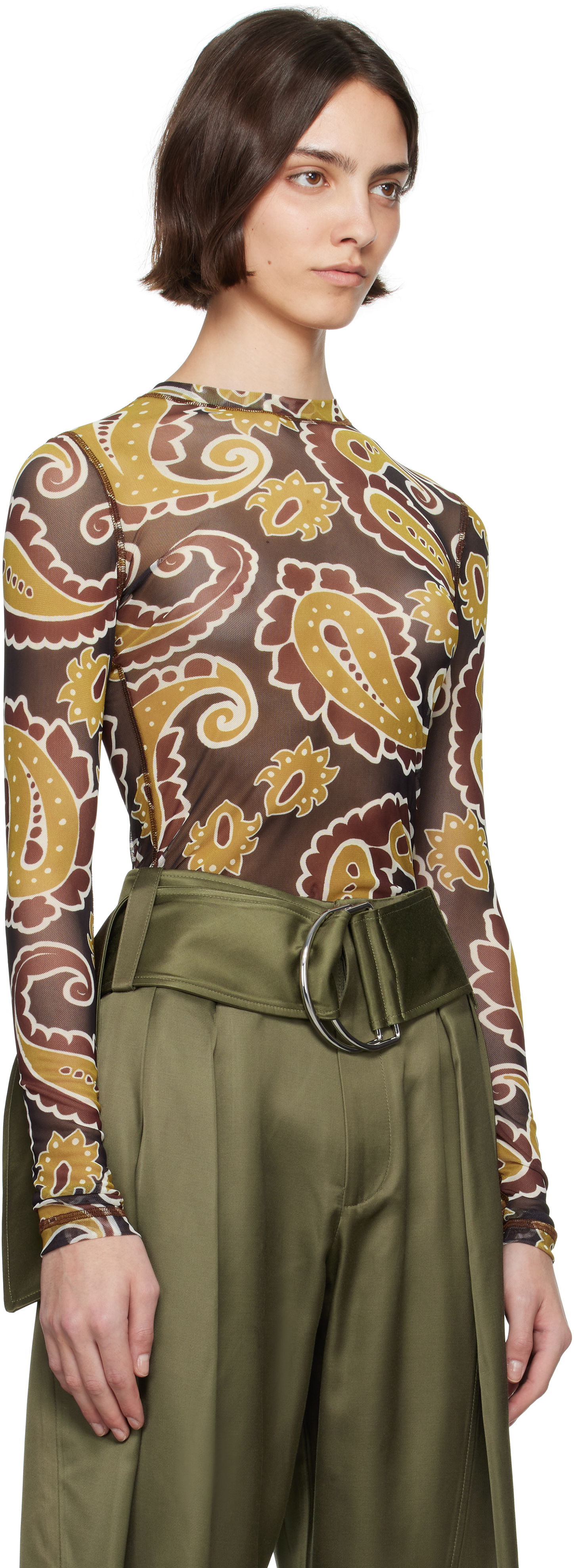 T-paita JW Anderson JW Anderson Paisley Mesh Long Sleeve T-Shirt Ruskea | JO0138-PG1788, 1