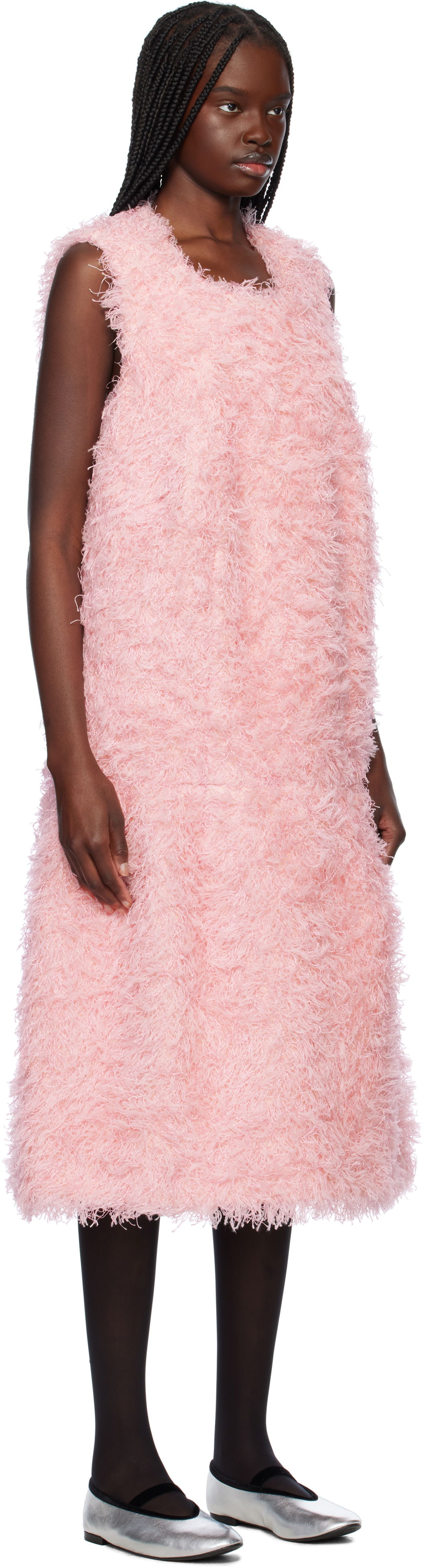 Mekko Comme des Garçons Comme des Garçons Sleeveless Faux-Fur Midi Dress Vaaleanpunainen | GO-O005-051-1, 1