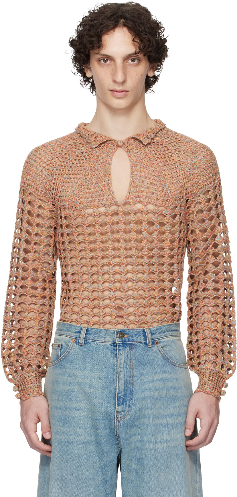 Villapaita Valentino Valentino Cotton & Linen Knit Polo Sweater Oranssi | 6V0KC34AAUTAH2