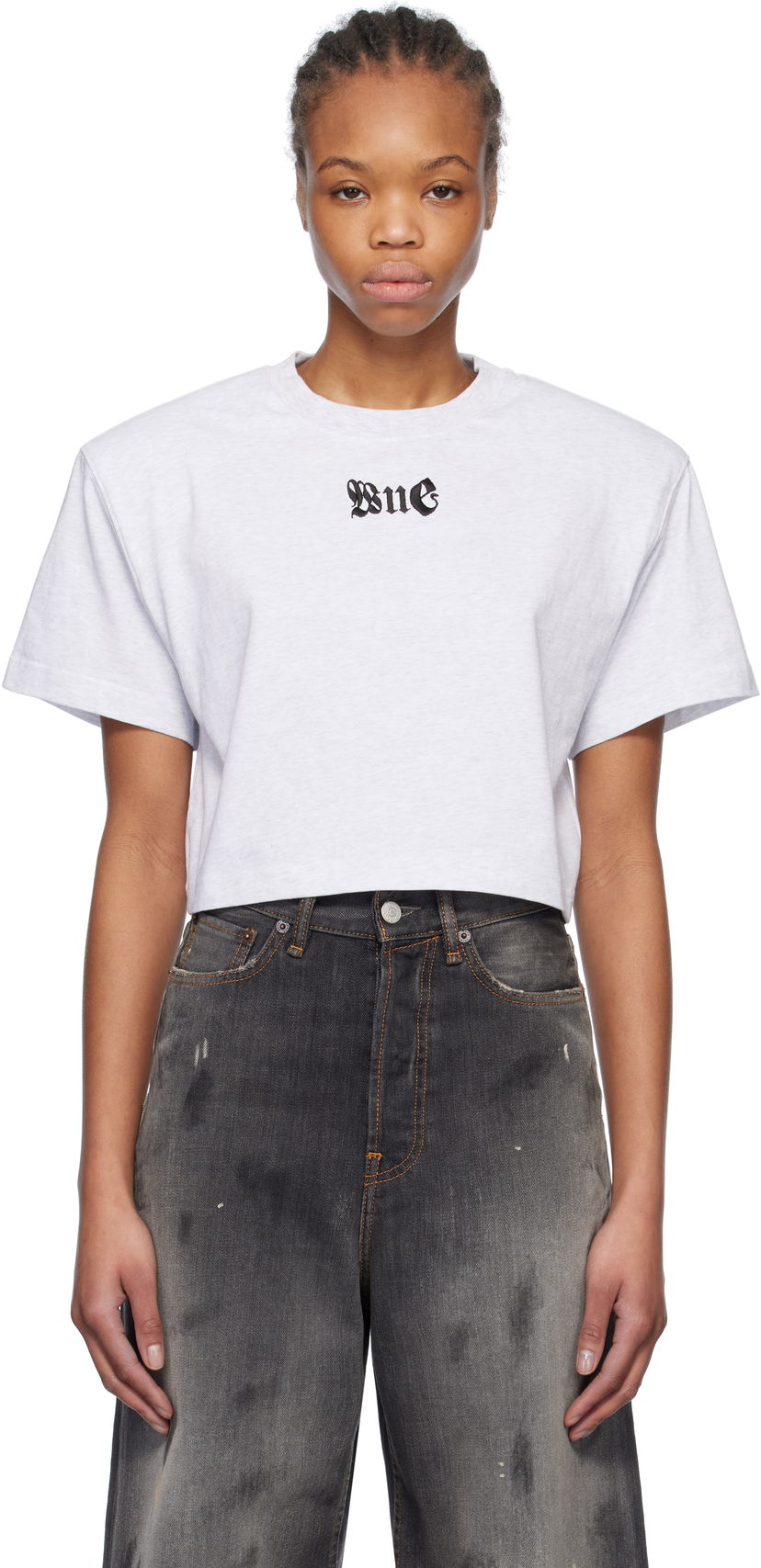 Crop top We11done We11done Cropped T-Shirt with Shoulder Pads Harmaa | WD-TT0-25-712-W-GY