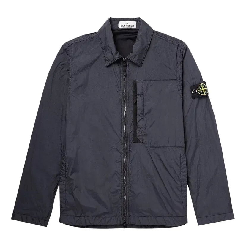 Tuulitakki Stone Island Compass Patch Collared Zip Up Jacket Musta | 791510723-V0020