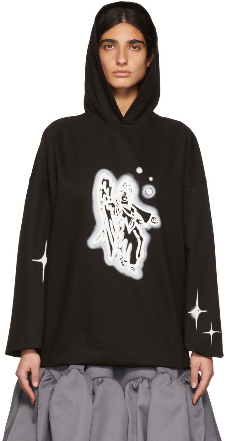 Huppari We11done We11done Cotton Angel Graphic Hoodie Musta | WD-BL1-22-130-U-BK