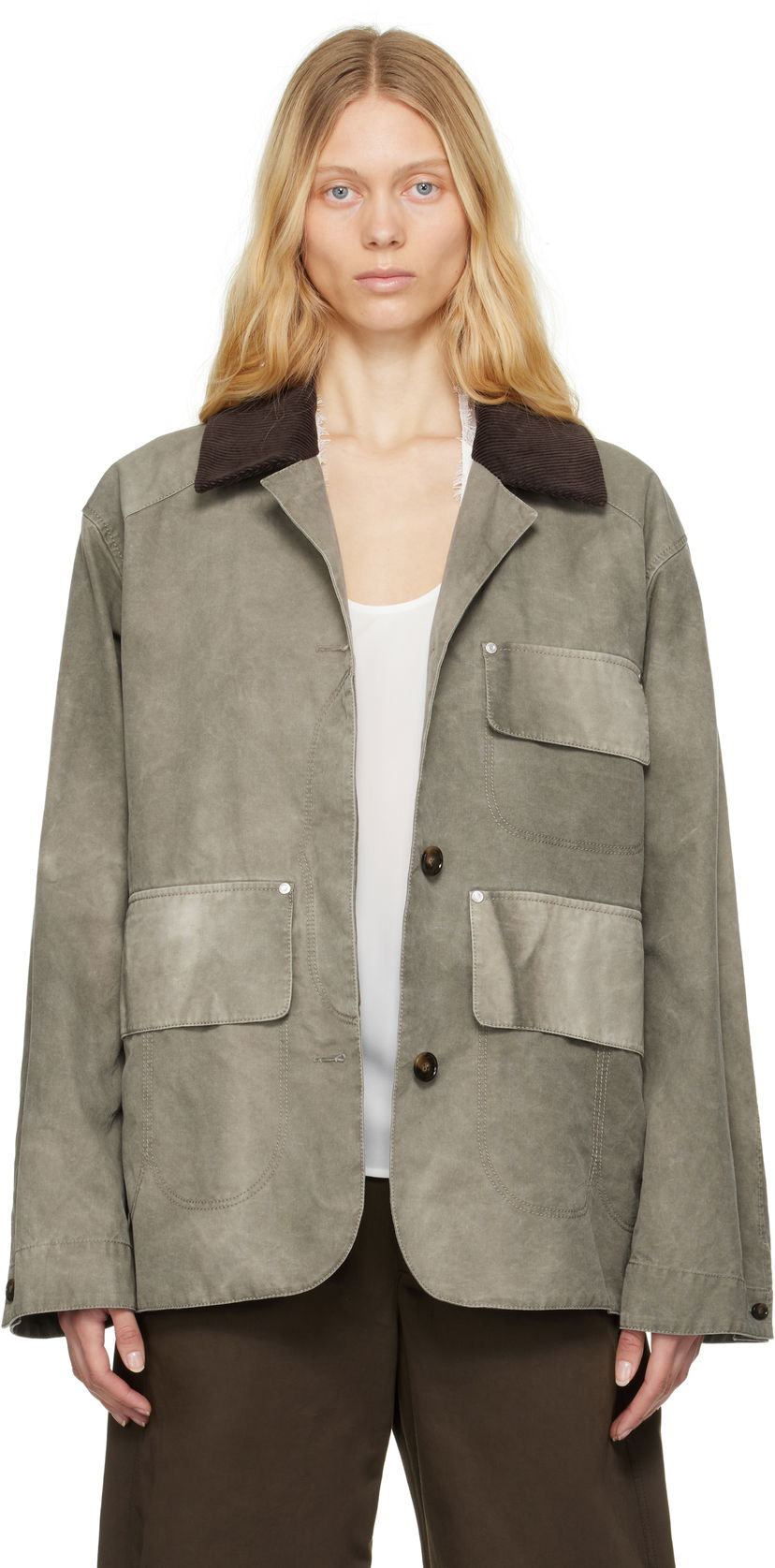 Parka Stella McCartney Stella McCartney Corduroy Collar Aged Jacket Vihreä | 6801223EU470