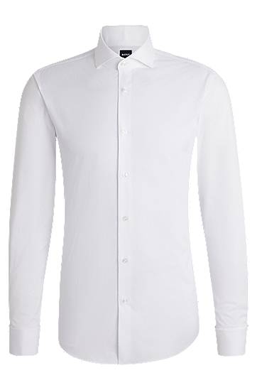 Paita BOSS Slim Fit Structured Cotton Shirt Valkoinen | 50539229