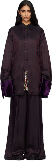 Dries Van Noten Oversized Striped Overshirt with Velvet Cuffs
