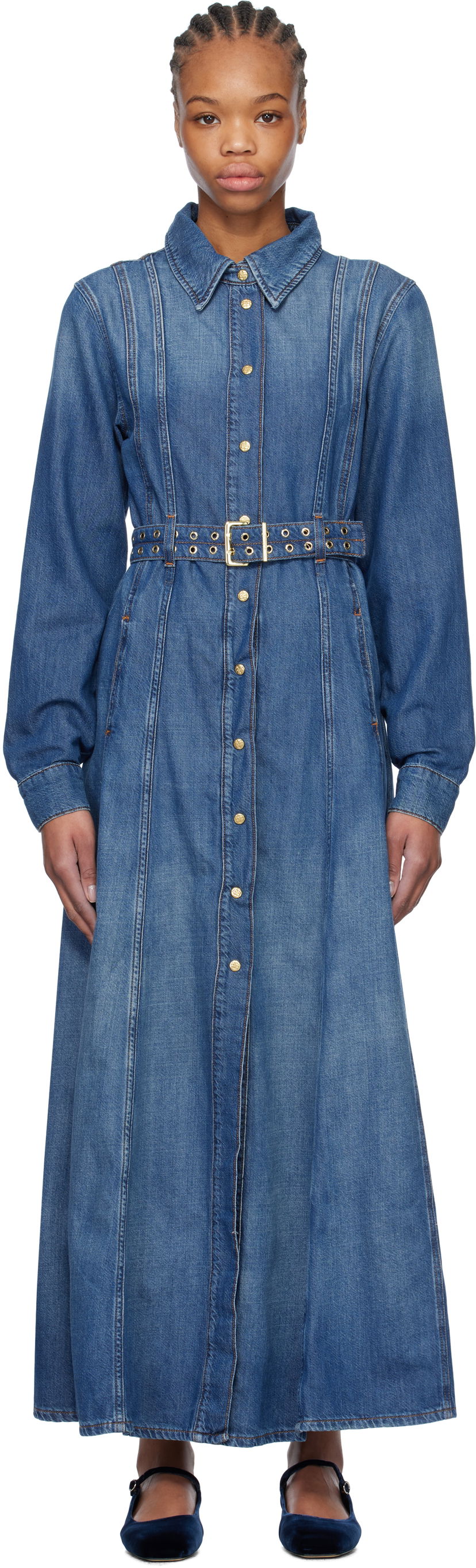 Mekko GANNI GANNI Belted Denim Maxi Dress Sininen | J1611
