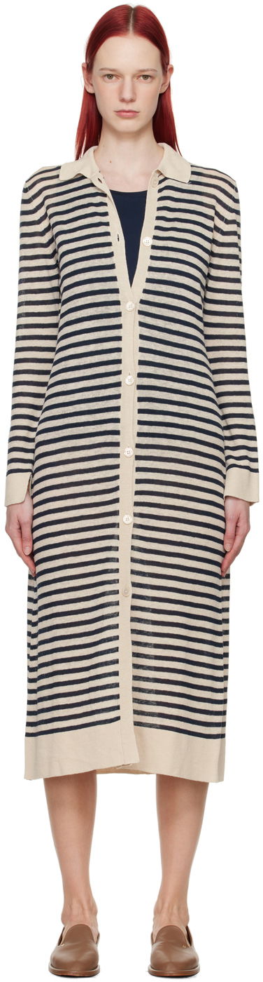 Villapaita Max Mara Max Mara Striped Midi Cardigan Dress Beige | 2419321013600