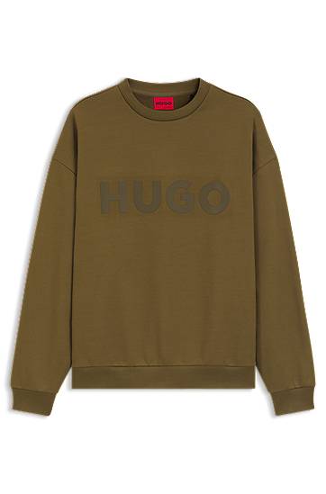 Huppari BOSS Oversized Cotton Terry Sweatshirt with Logo Print Vihreä | 50538778