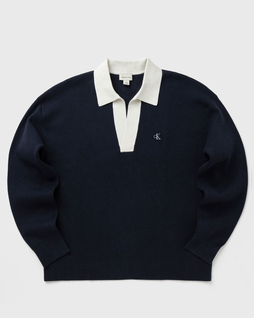 Poolopaita CALVIN KLEIN Long Sleeve Solid Oversized Johnny Collar Knit Polo Shirt Tummansininen | LV04RD303GCEF