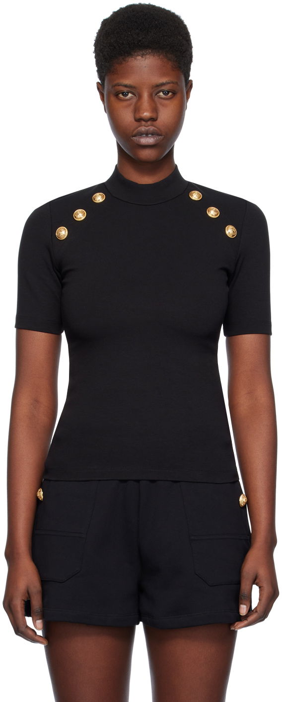 T-paita Balmain Mock Neck T-Shirt Musta | CF1EF090JH30