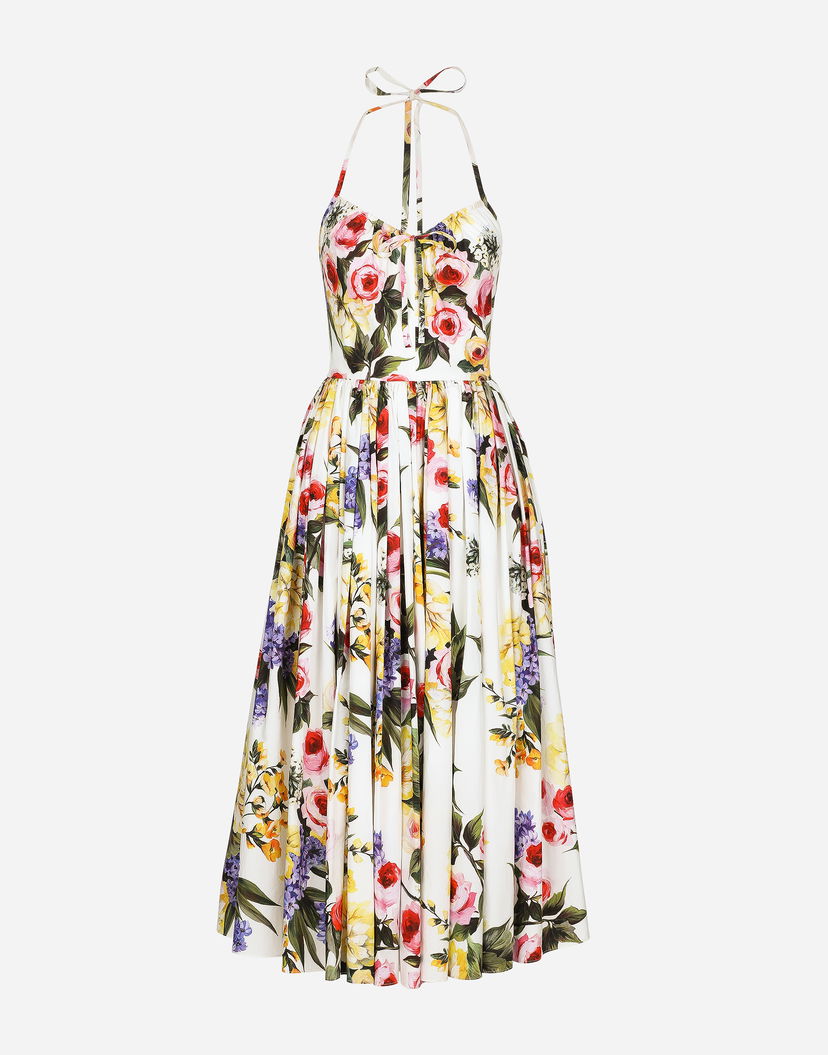 Mekko Dolce & Gabbana Dolce & Gabbana Garden Print Cotton Midi Dress Valkoinen | F6HABTHS5Q1HA4YB