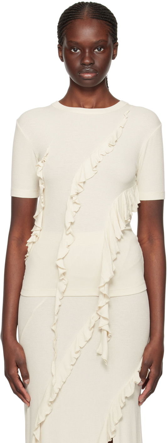 T-paita Acne Studios Ruffle T-Shirt Beige | AL0400-