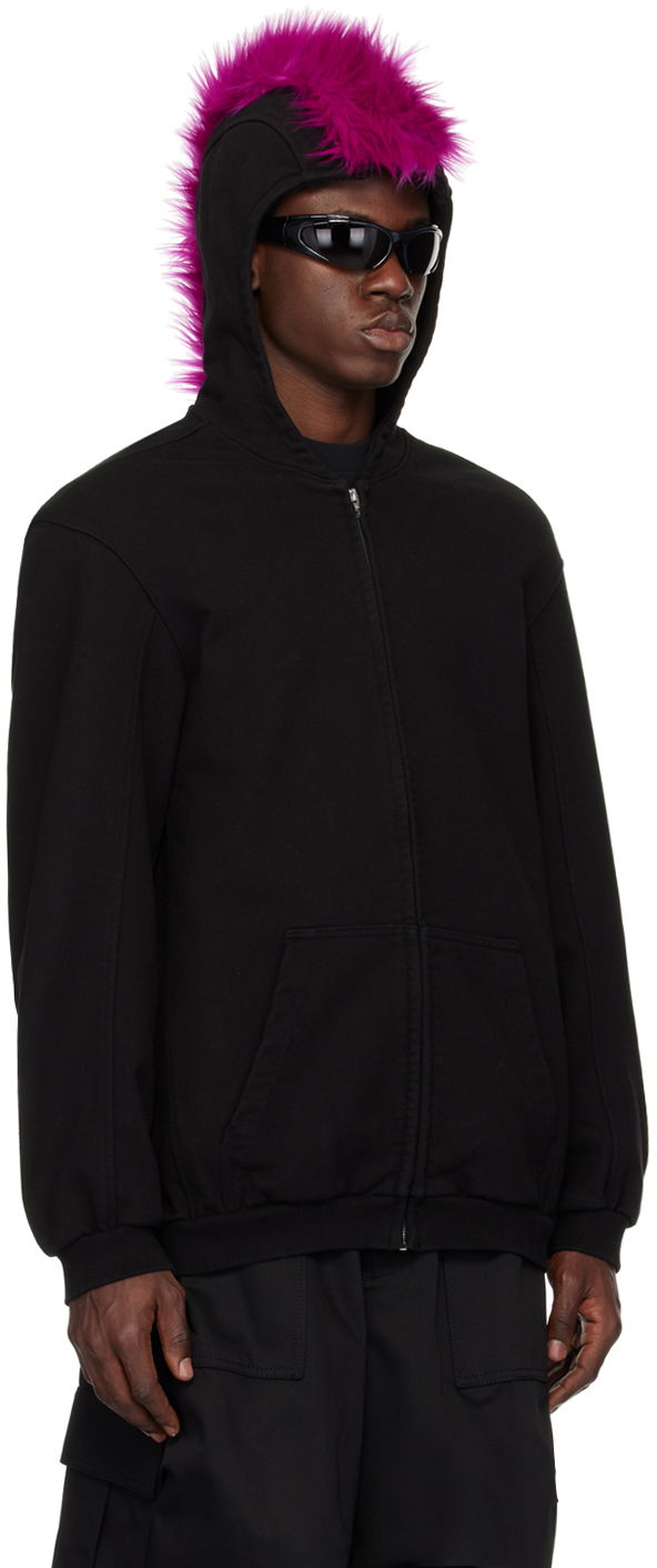 Huppari We11done We11done Zip-Up Faux-Fur Hoodie Musta | WD-TJ1-24-884-U-BK, 1