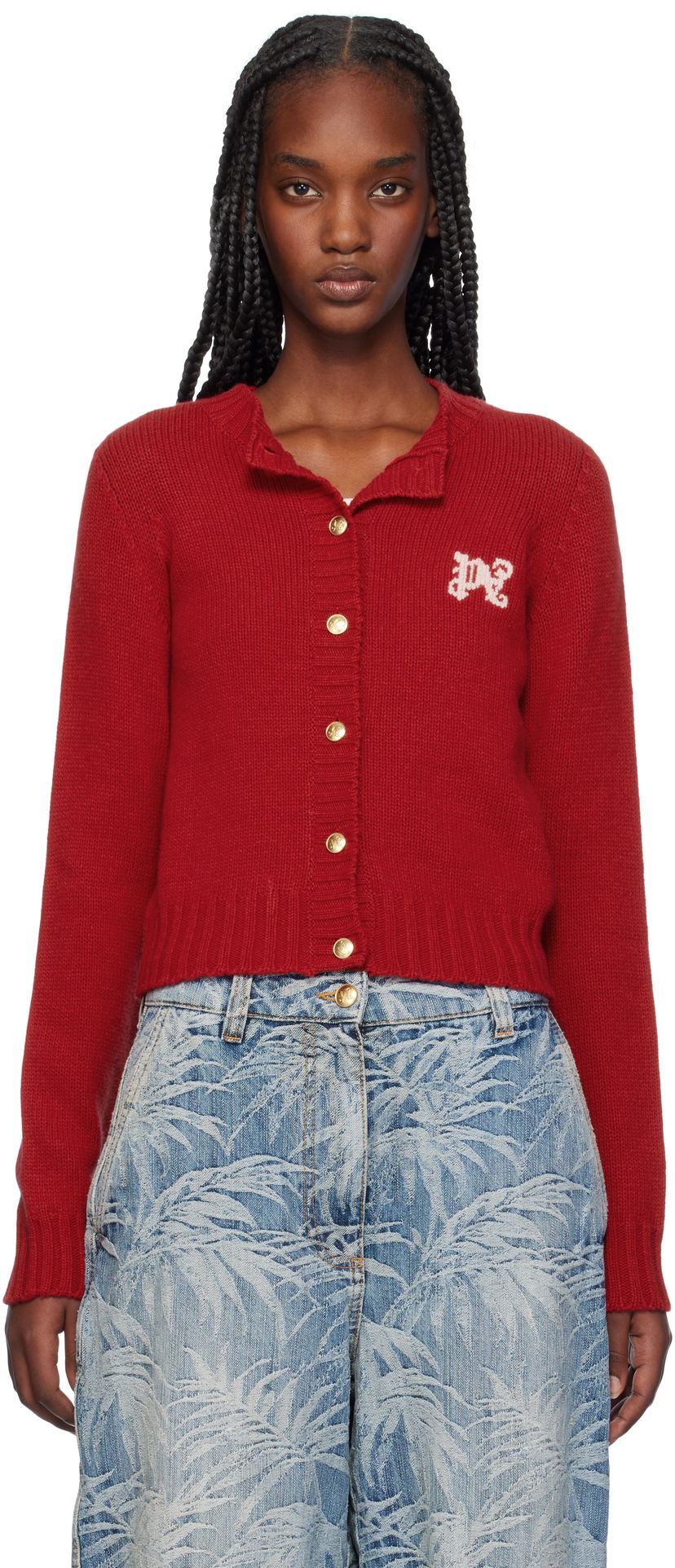 Villapaita Palm Angels Cardigan Punainen | PWHB020F24KNI0012530