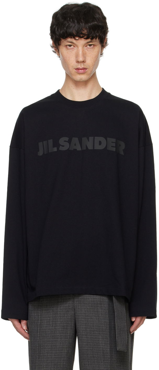 T-paita Jil Sander Black Printed-Logo Long Sleeve T-Shirt Musta | J21GC0167_J20243