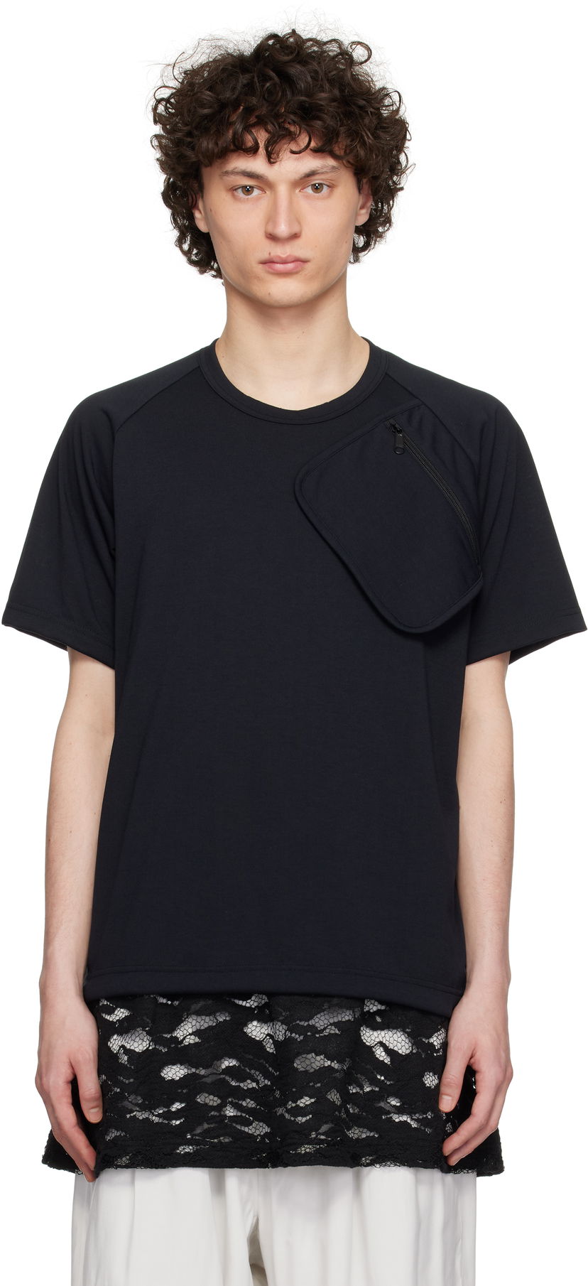 T-paita Comme des Garçons Comme des Garçons Homme Plus Pocket Jersey T-Shirt with Lace Trim Musta | PO-T017-051