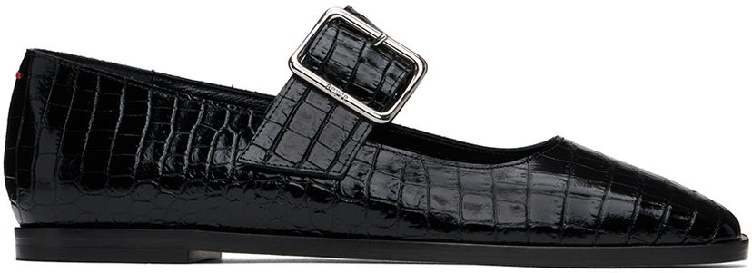 Mekko Aeyde Aeyde Sunny Crocodile Embossed Ballerina Flats Musta | A11-FL-GRZS15FL127-FW24-800-065