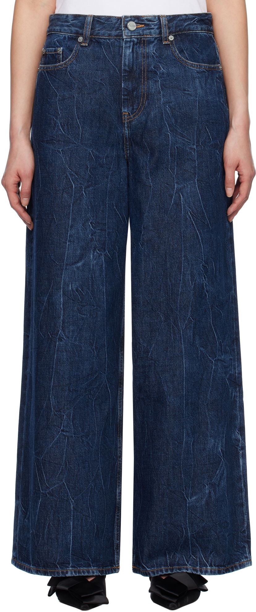 Jeans GANNI GANNI Crinkled Future Denim Marri Wide-Leg Jeans Sininen | J1593