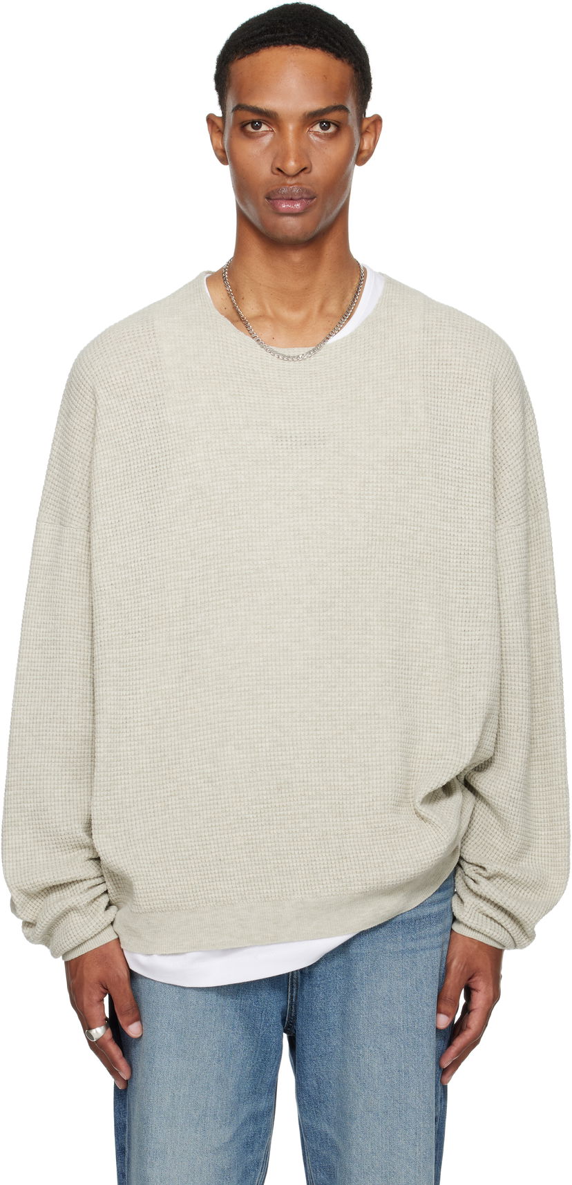 Huppari Fear of God Fear of God ESSENTIALS Waffle Long Sleeve Crewneck Sweatshirt Harmaa | 192SP256162F