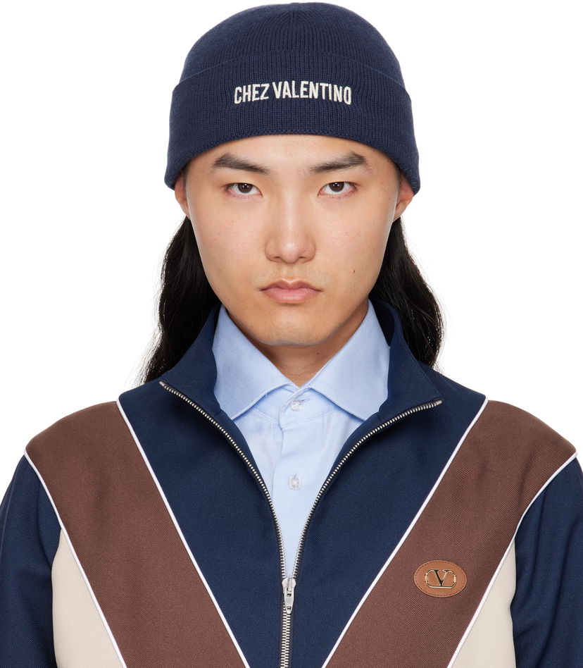 Pipo Valentino Valentino 'Chez Valentino' Wool Beanie Tummansininen | 7Y2HB02RFZL