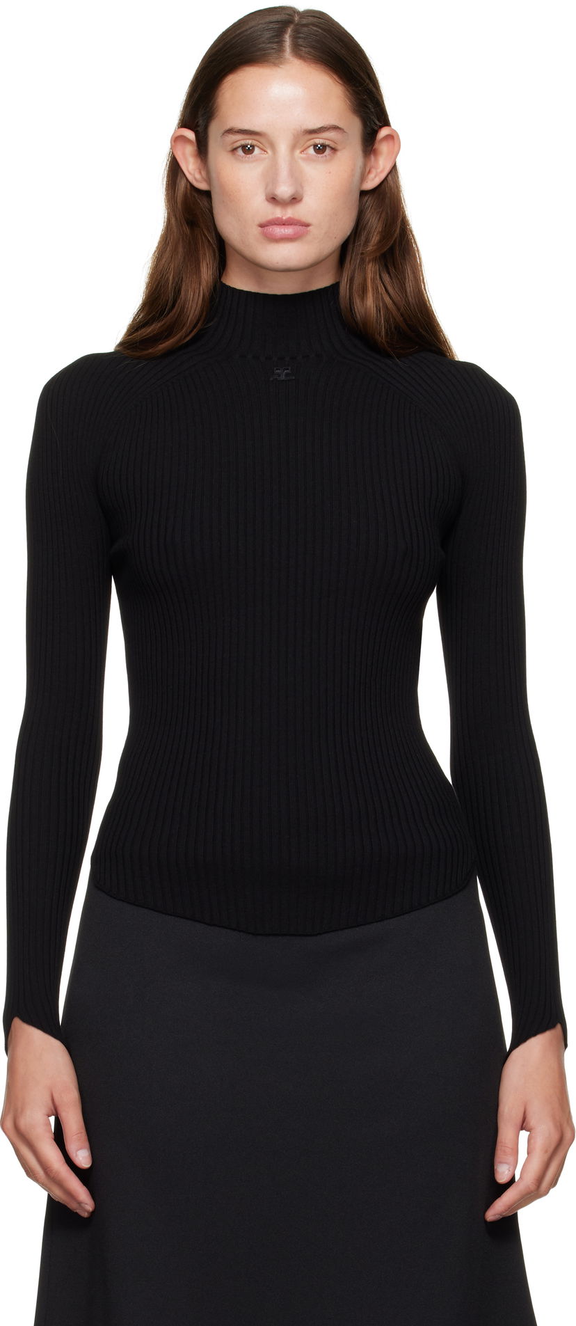Villapaita Courrèges Courrèges Ribbed Mock Neck Sweater Musta | 325MPU251FI0001