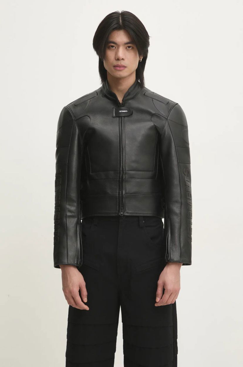 Takki VETEMENTS VETEMENTS Racing Logo Leather Jacket Musta | UA66JA210B
