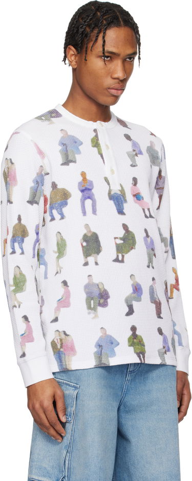 Villapaita JW Anderson JW Anderson Printed Waffle Henley Valkoinen | JO0260-PG1737, 1
