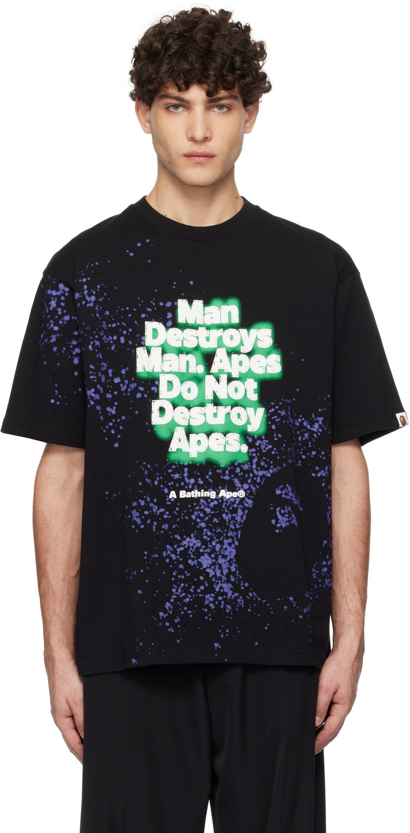 T-paita BAPE Spray Print Slogan T-Shirt Musta | 001CSK801313M