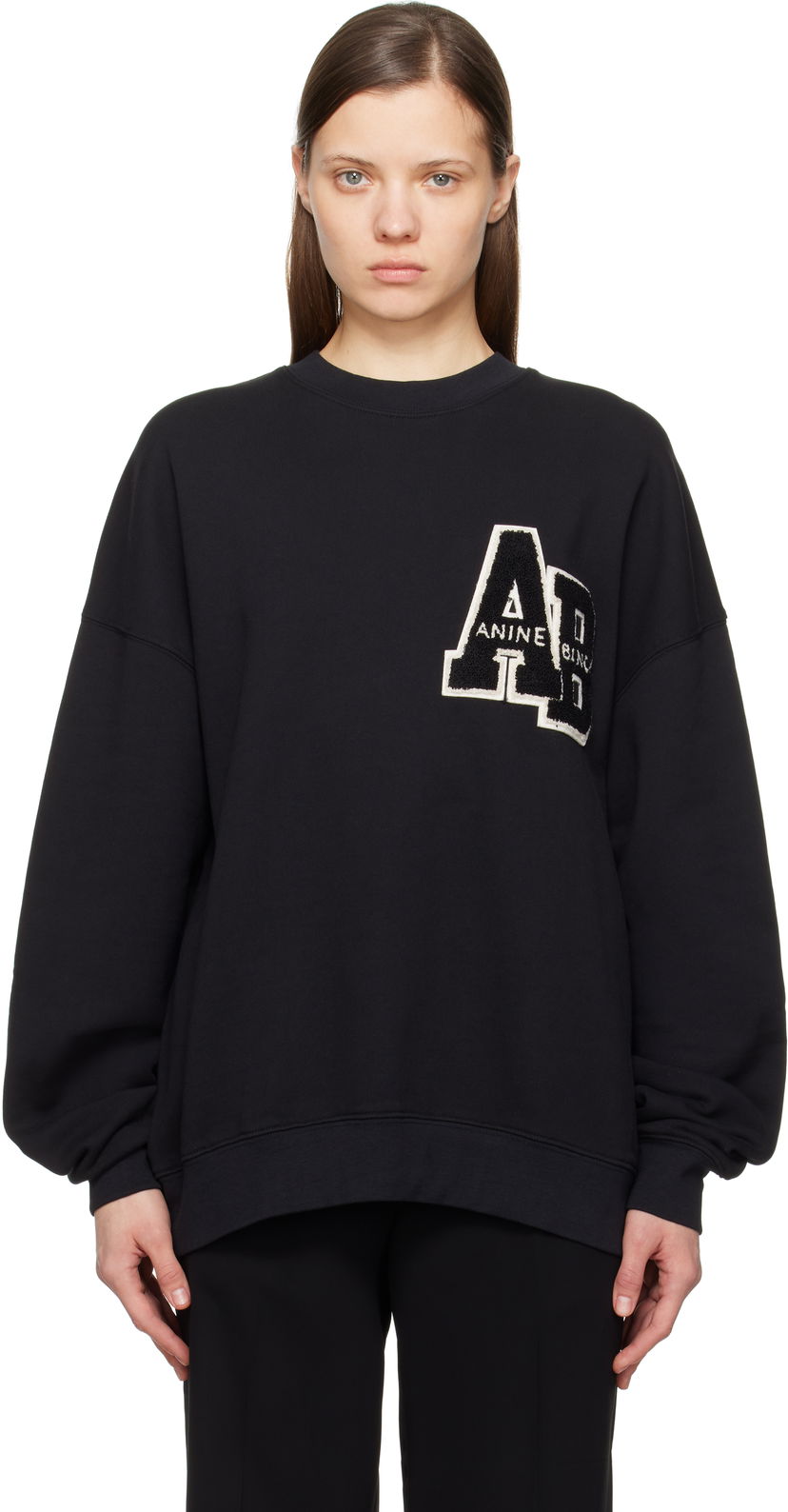 Villapaita Anine Bing Anine Bing Miles Oversized Letterman Sweatshirt Musta | A-08-10074-BLK1