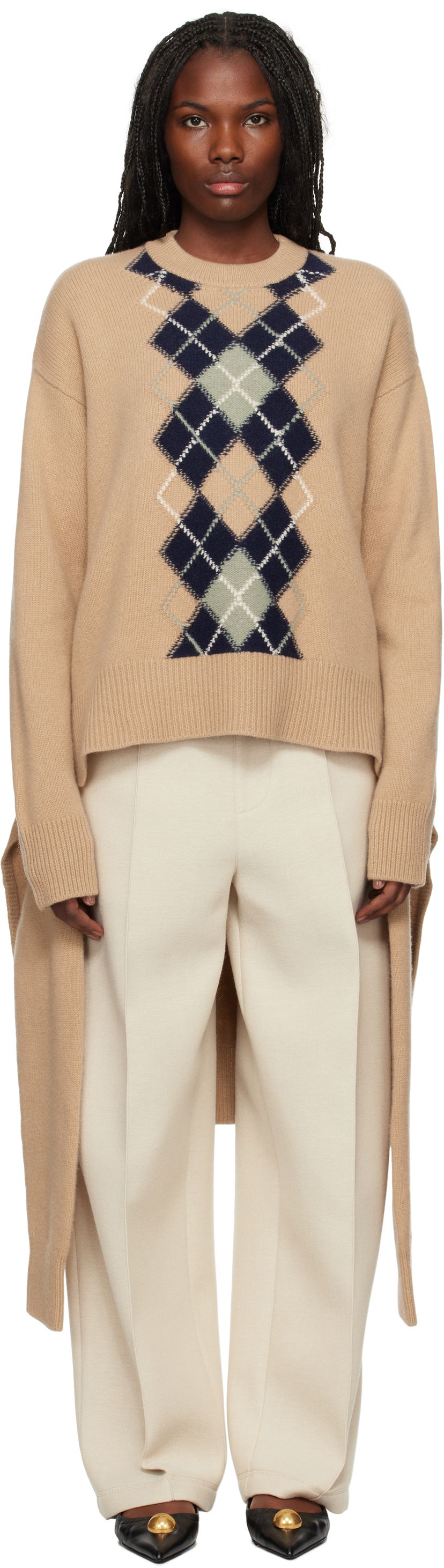 Villapaita AMI Argyle Double Sweater Beige | UKS044.KN0057