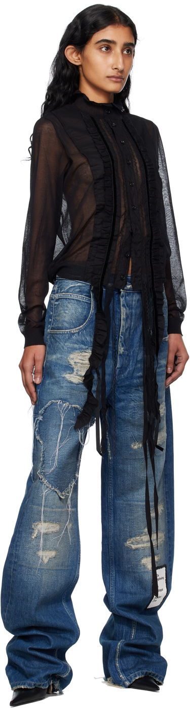 Paita Ann Demeulemeester Ann Demeulemeester Monya Sheer Ruffle Blouse Musta | B0012852-KN008-099, 3
