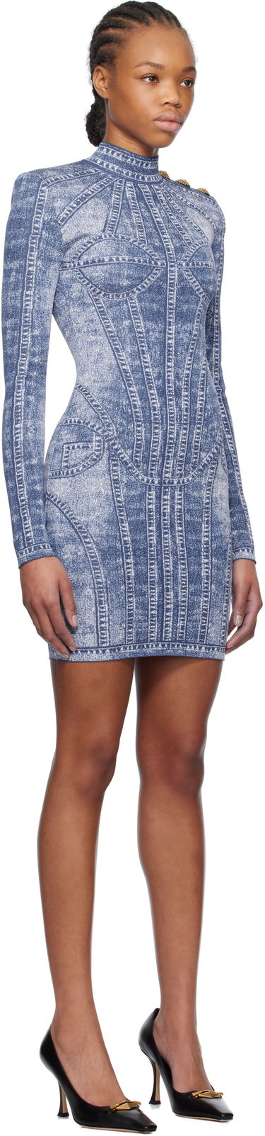 Mekko Balmain Balmain Jacquard Denim Effect Minidress Sininen | EF1R8237KH80, 1