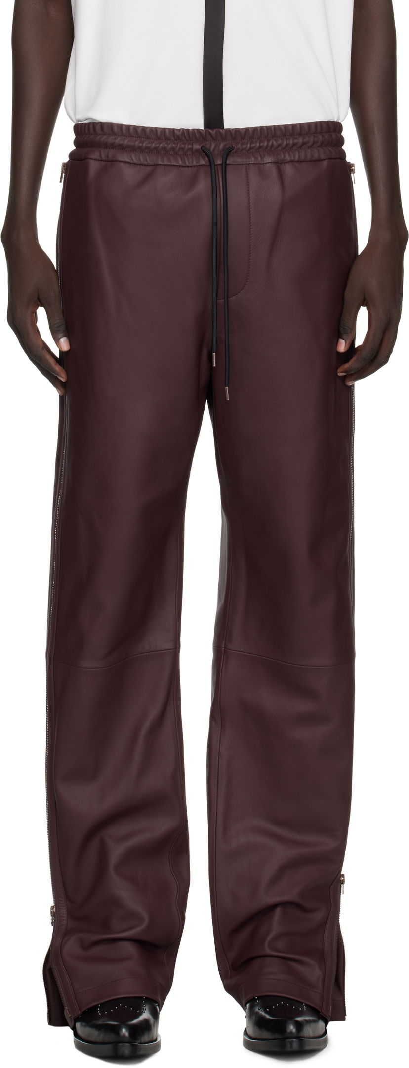 Housut Acne Studios Acne Studios Regular Fit Leather Pants Burgundia | BK0695-